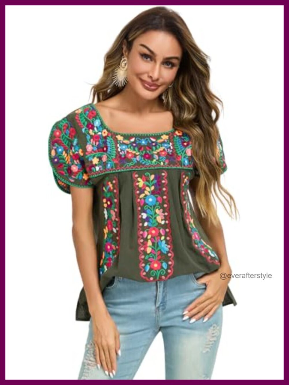 Cotton Embroidered Tunic Top Peasant Blouse Boho Summer